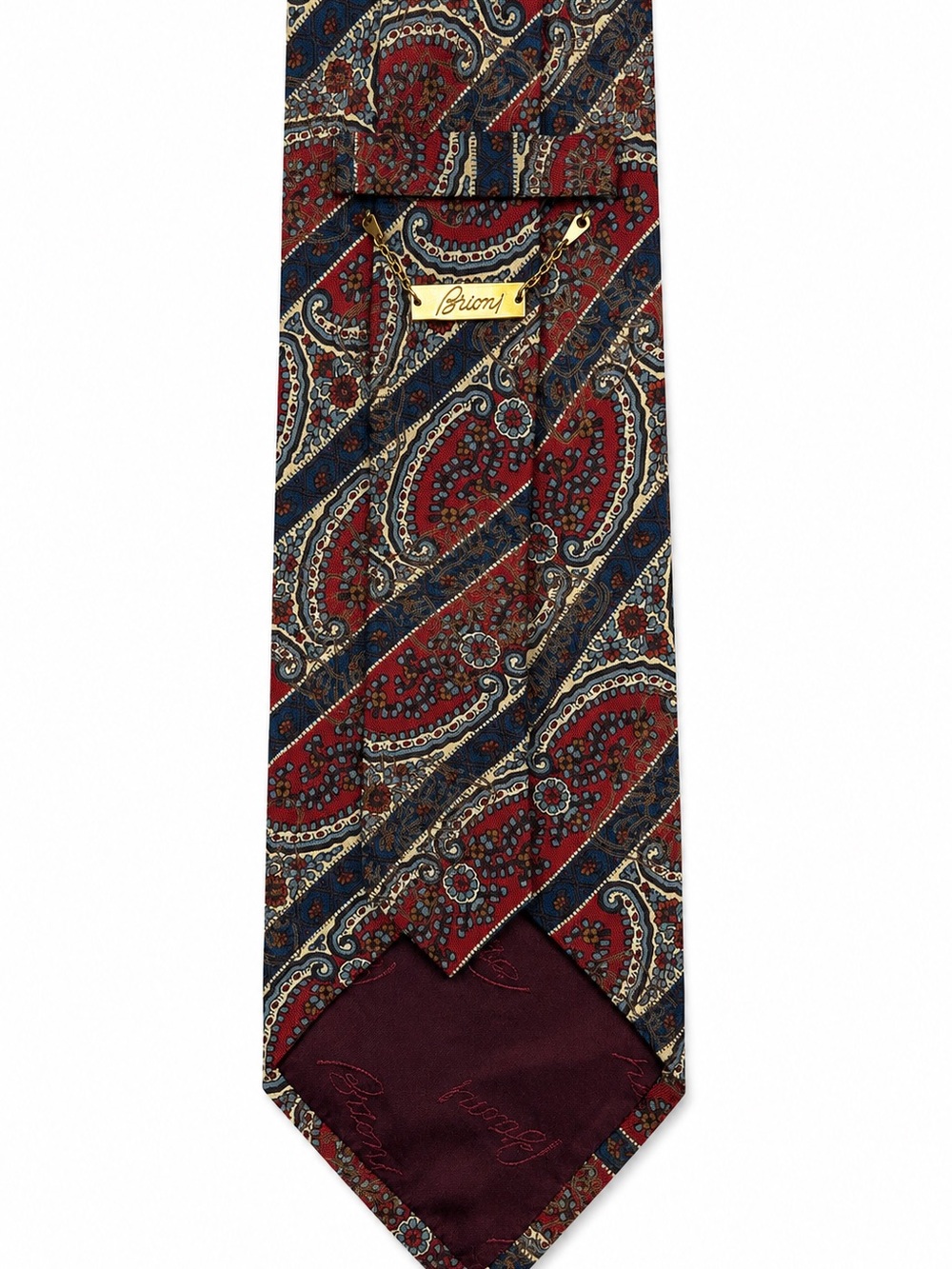 Brioni Burgundy, Navy & Gold Paisley Silk Tie